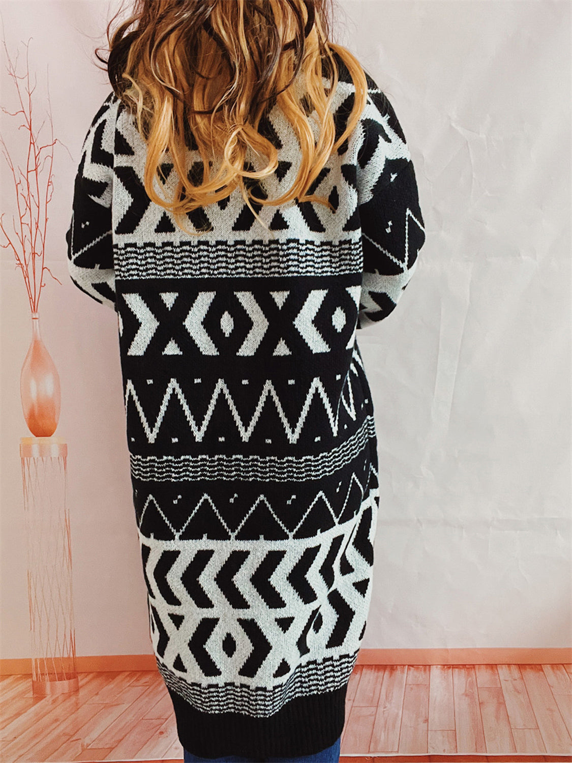 Geometric Button Front Longline Cardigan-Angel Casuals