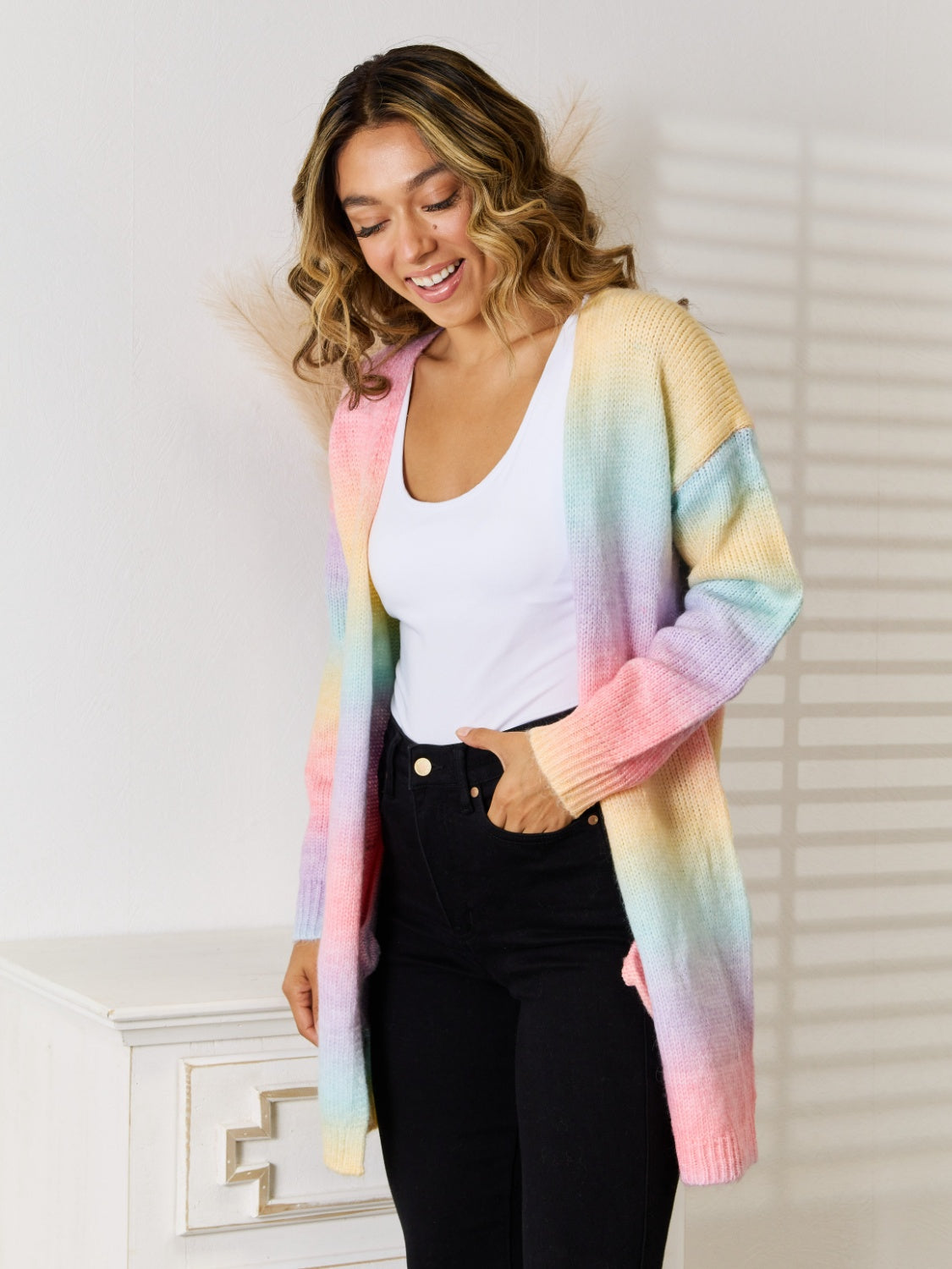Angel Wings Full Size Gradient Open Front Cardigan-Angel Casuals