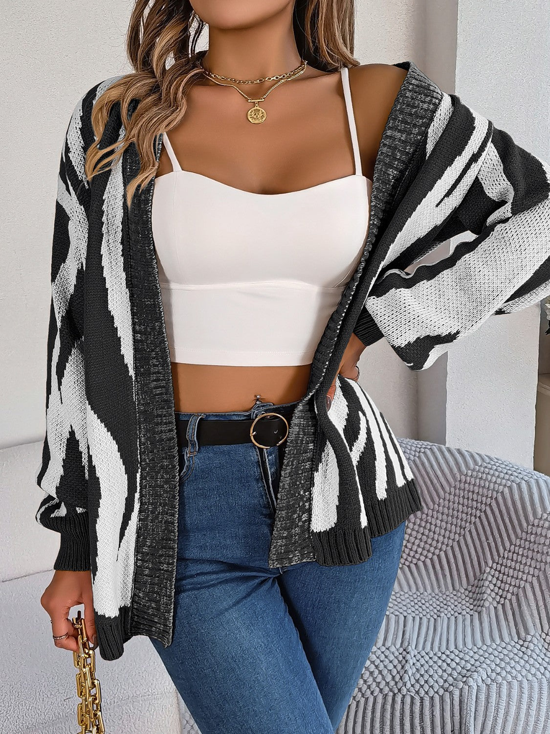 Open Front Animal Print Cardigan-Angel Casuals