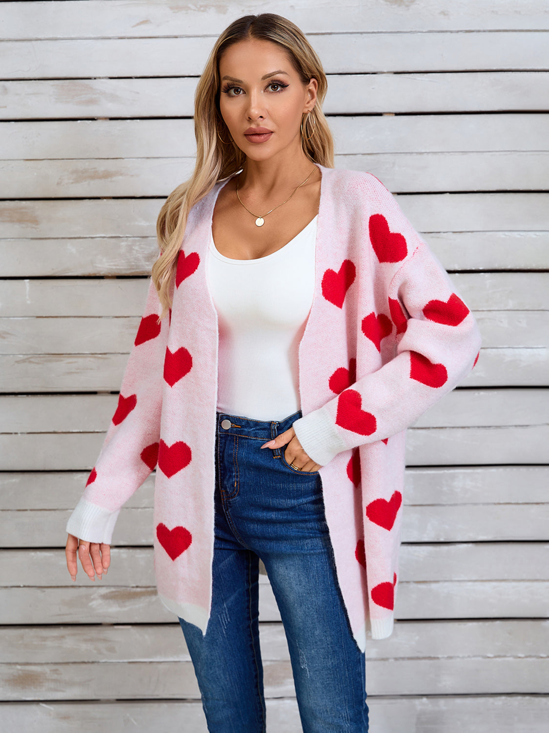 Angel Wings Heart Open Front Long Sleeve Cardigan-Angel Casuals