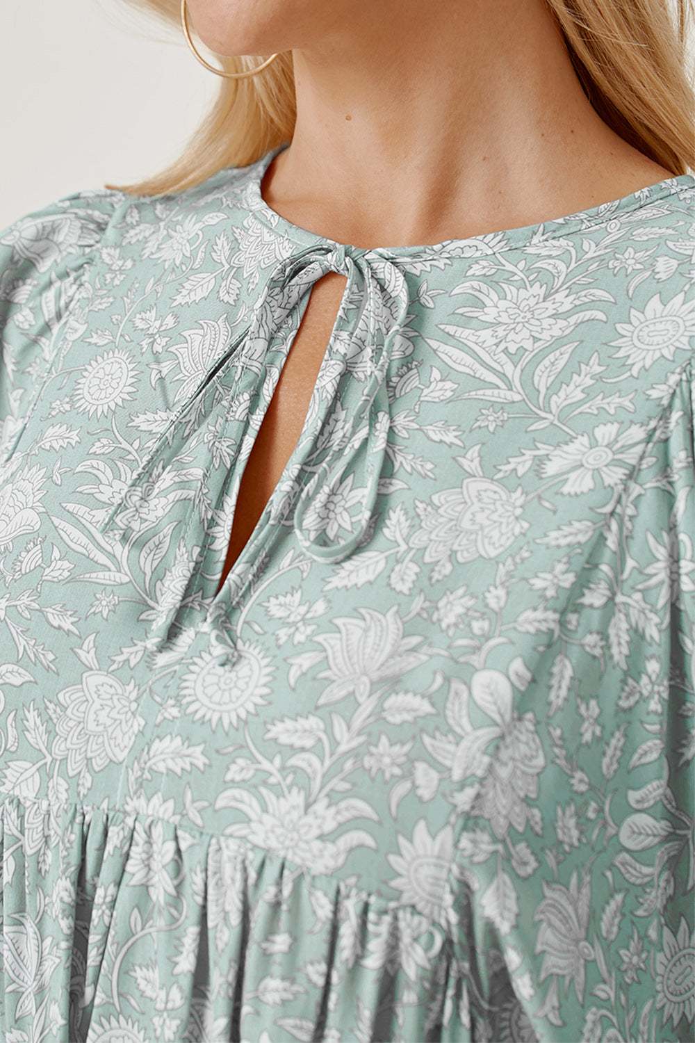Floral Tie Neck Ruched Babydoll Dress-Angel Casuals