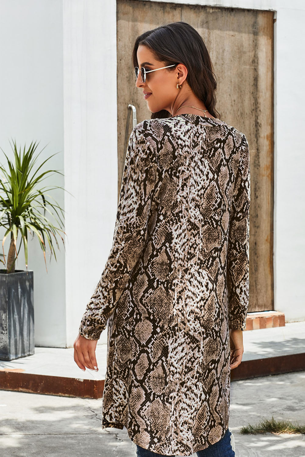 Double Take Printed Open Front Longline Cardigan-Angel Casuals