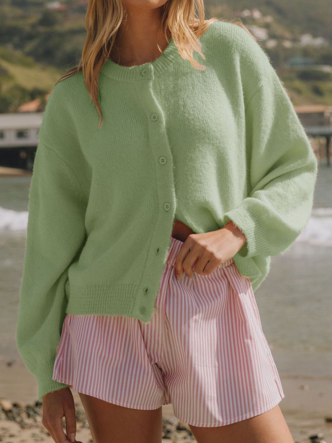 Button Down Long Sleeve Cardigan-Angel Casuals
