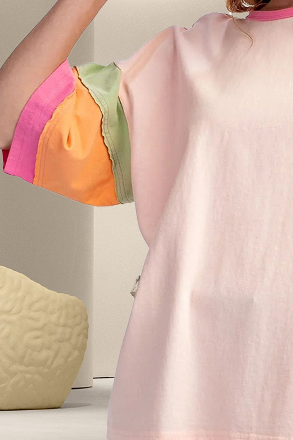 Color Block Round Neck Half Sleeve T-Shirt-Angel Casuals