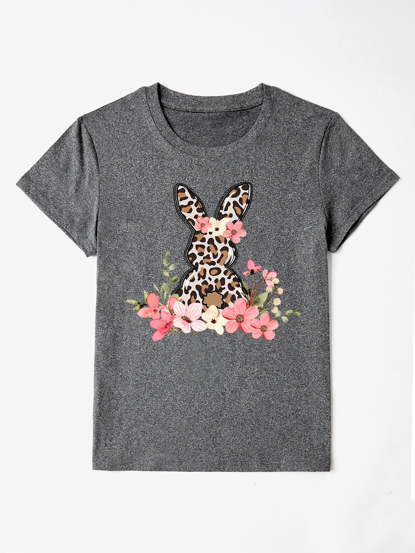 Rabbit Round Neck Short Sleeve T-Shirt-Angel Casuals