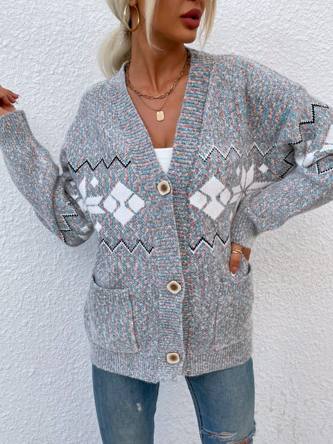 Heathered Pocketed Button Up Cardigan-Angel Casuals