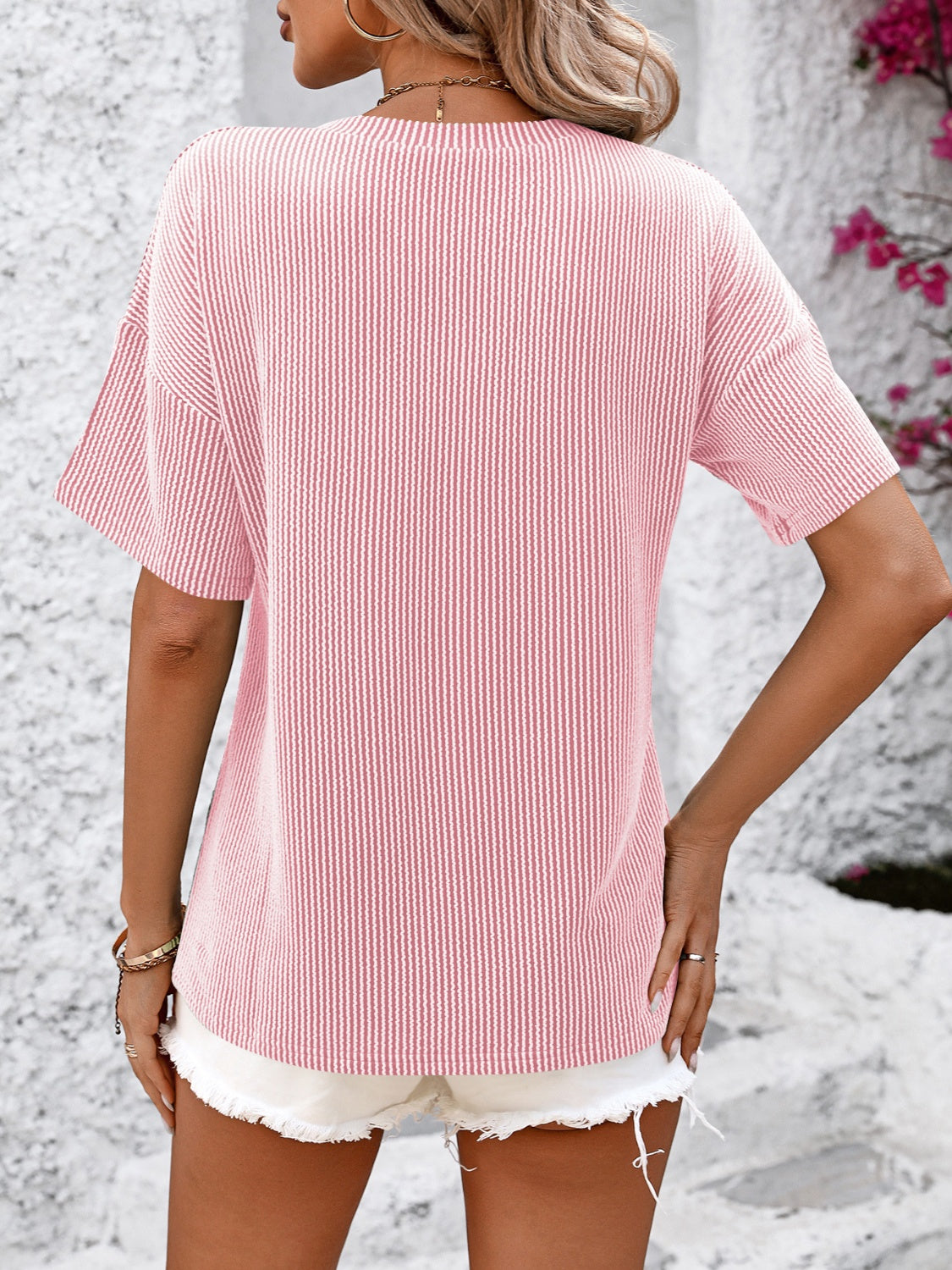 V-Neck Dropped Shoulder T-Shirt-Angel Casuals