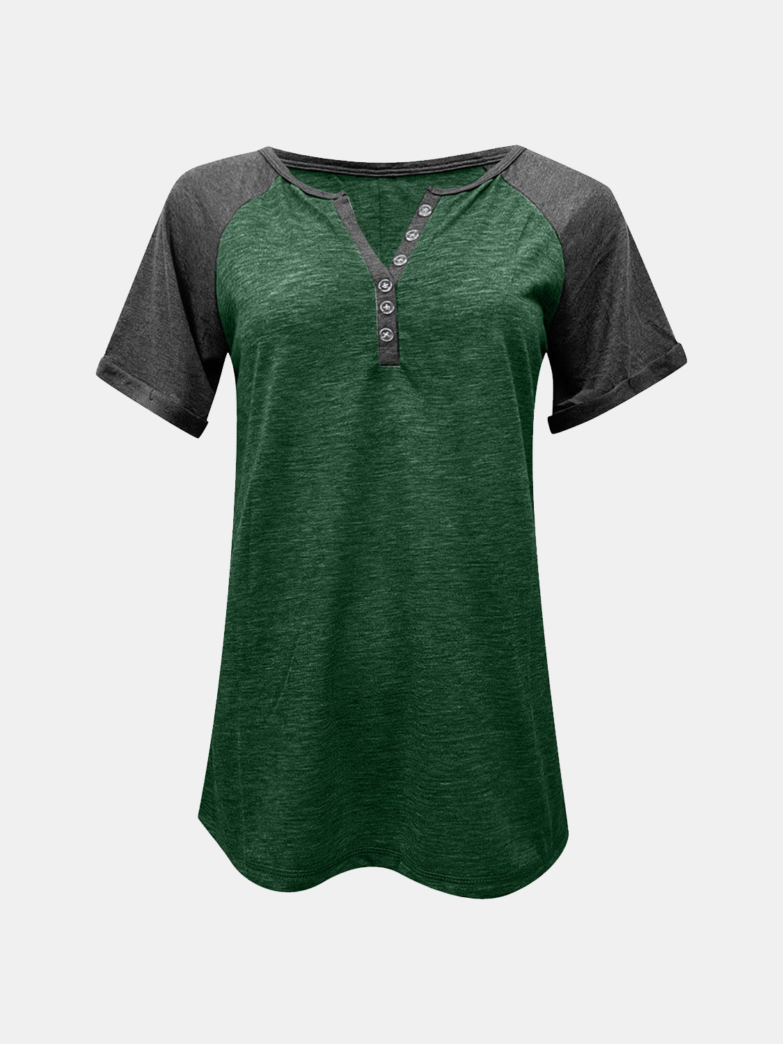 Contrast Notched Short Sleeve T-Shirt-Angel Casuals