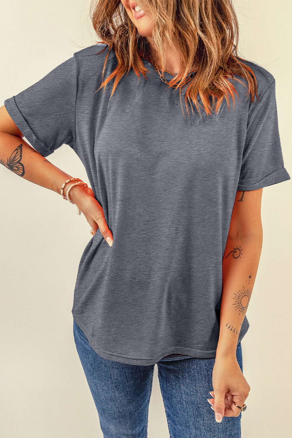 Round Neck Short Sleeve T-Shirt-Angel Casuals