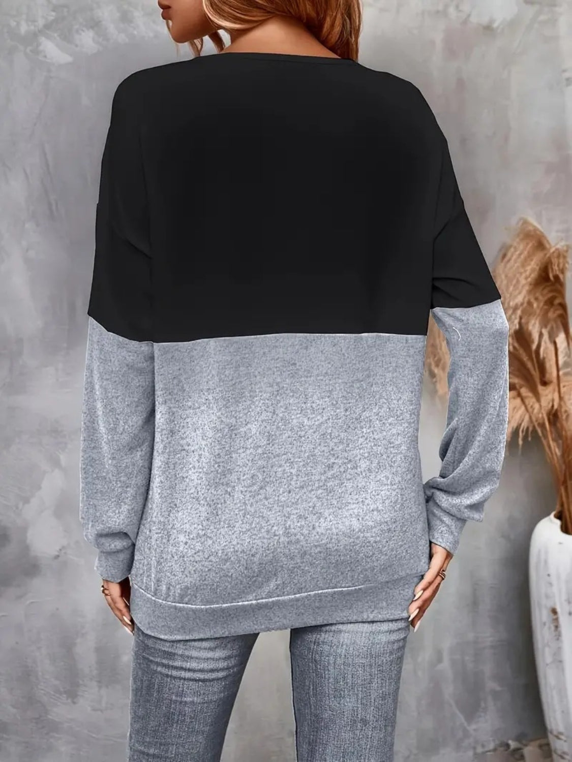 Contrast Crisscross V-Neck Long Sleeve Top-Angel Casuals