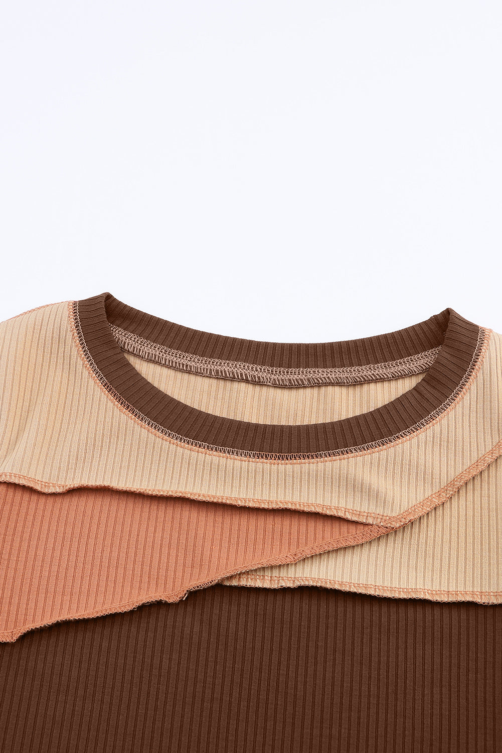 Exposed Seam Contrast Round Neck Long Sleeve T-Shirt-Angel Casuals