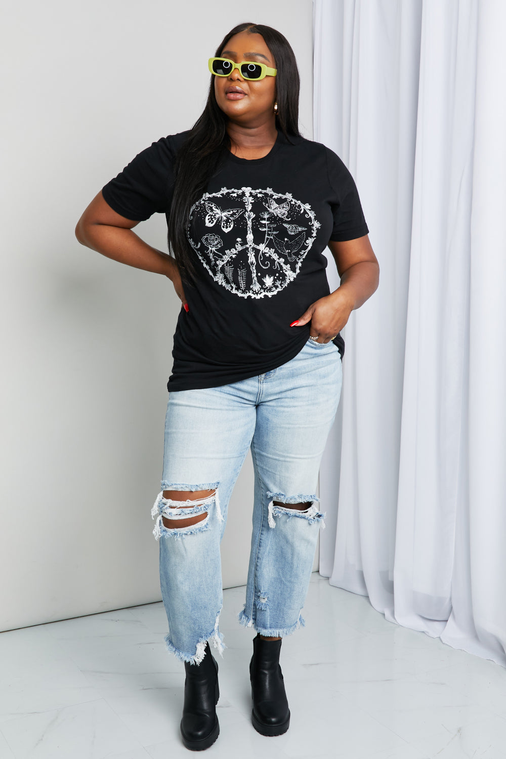 mineB Full Size Butterfly Graphic Tee Shirt-Angel Casuals