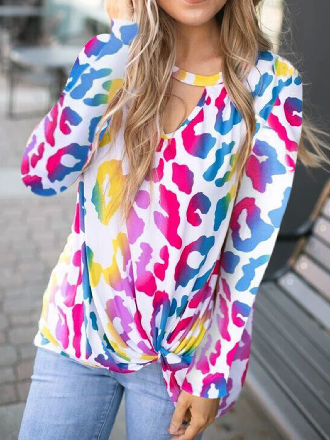 Cutout Round Neck Long Sleeve T-Shirt-Angel Casuals