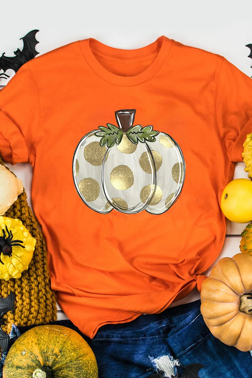 Pumpkin Graphic Round Neck Short Sleeve T-Shirt-Angel Casuals