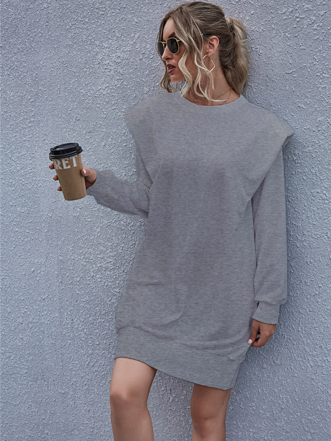 Round Neck Long Sleeve Mini Dress-Angel Casuals