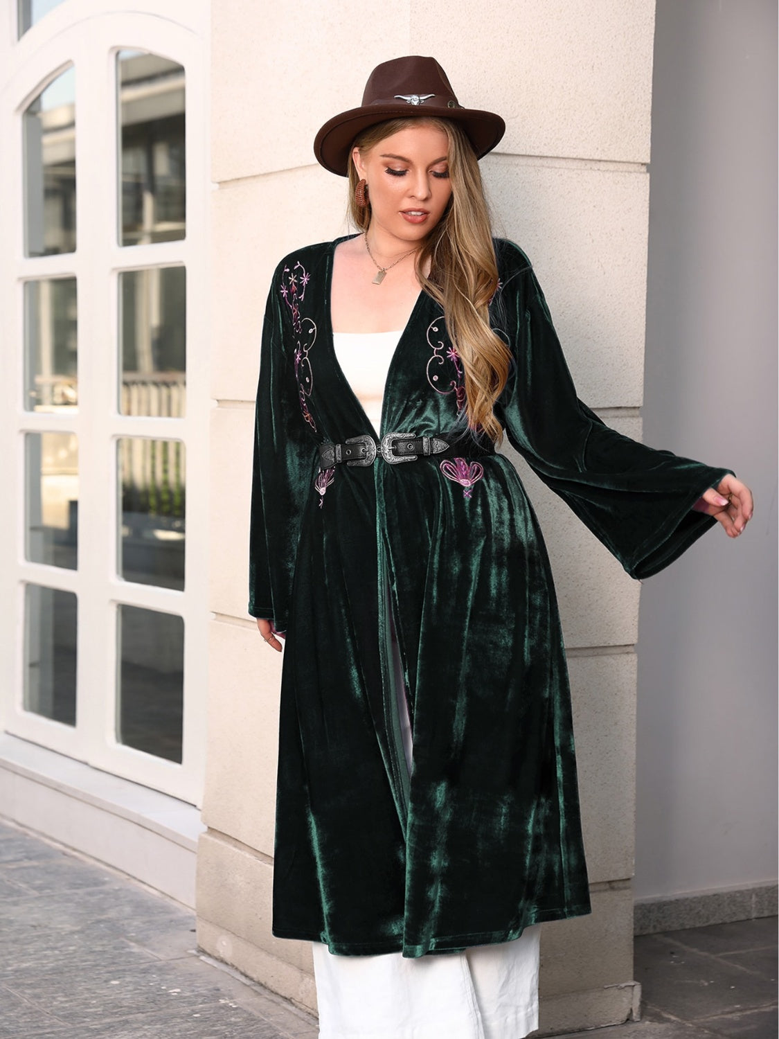 Plus Size Printed Open Front Long Sleeve Cardigan-Angel Casuals