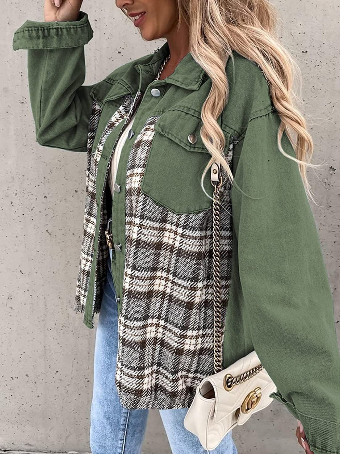 Plaid Button Up Dropped Shoulder Jacket-Angel Casuals