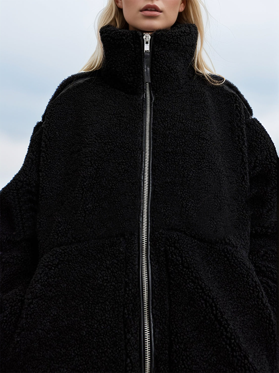 Zip Up Turtleneck Long Sleeve Plush Jacket-Angel Casuals