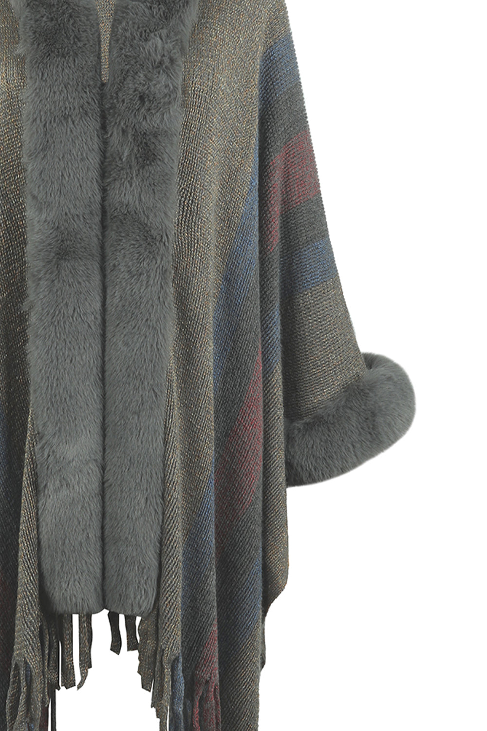 Color Block Fringe Detail Poncho-Angel Casuals