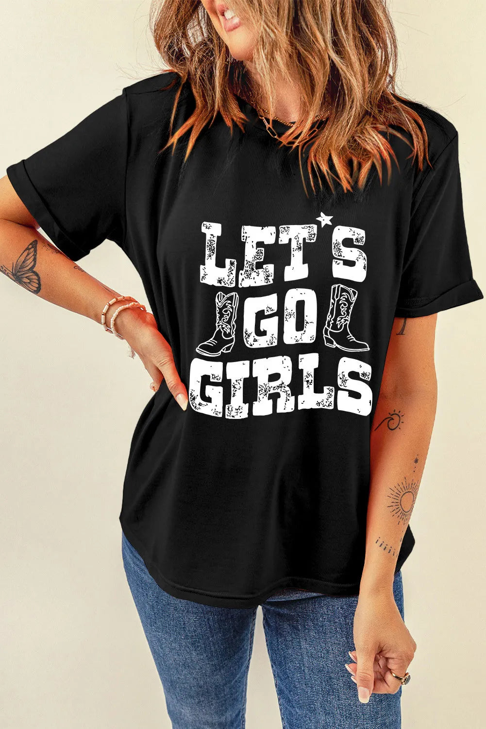 Letter Graphic Round Neck Short Sleeve T-Shirt-Angel Casuals