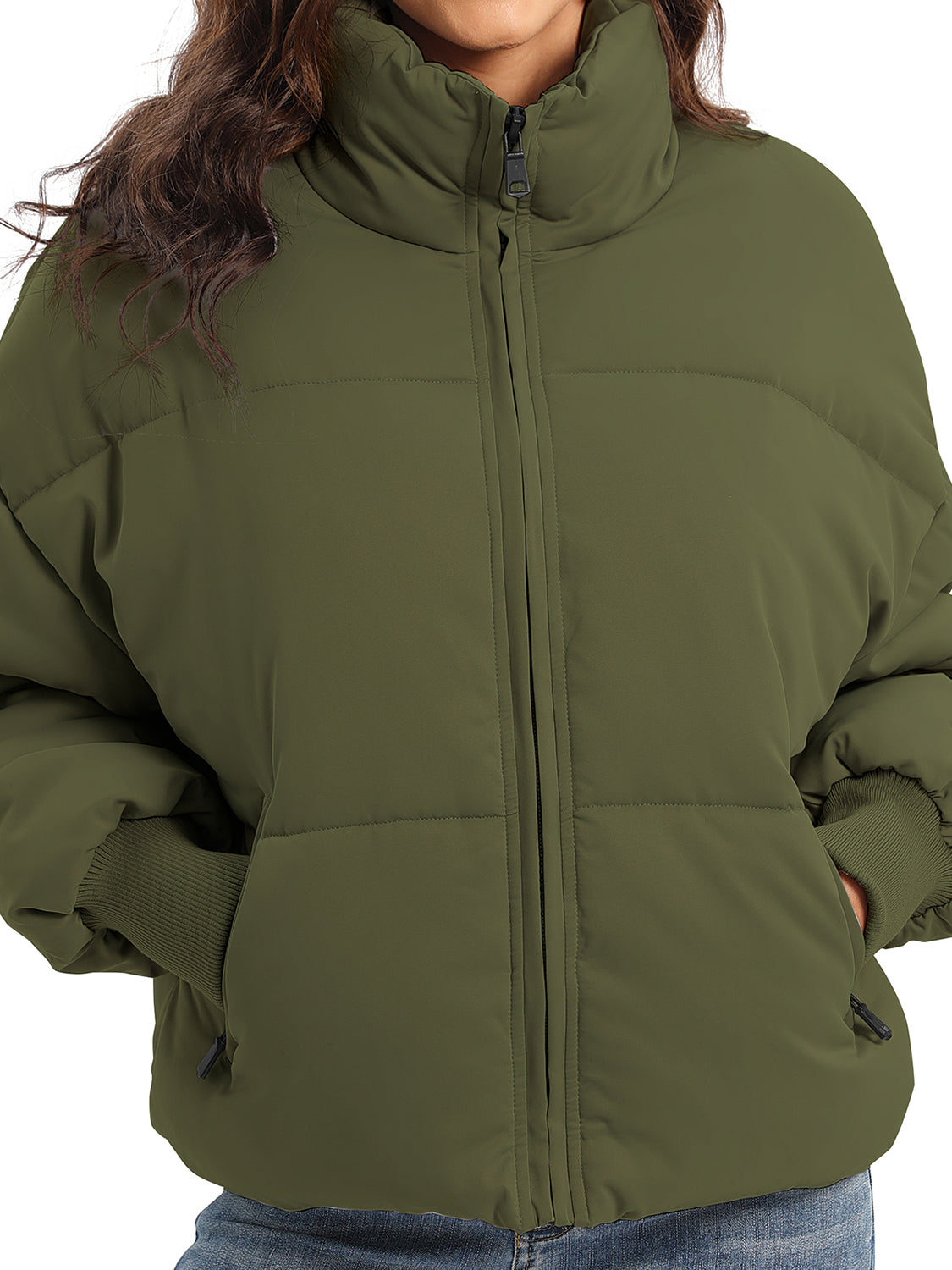 Zip Up Turtleneck Long Sleeve Winter Coat-Angel Casuals