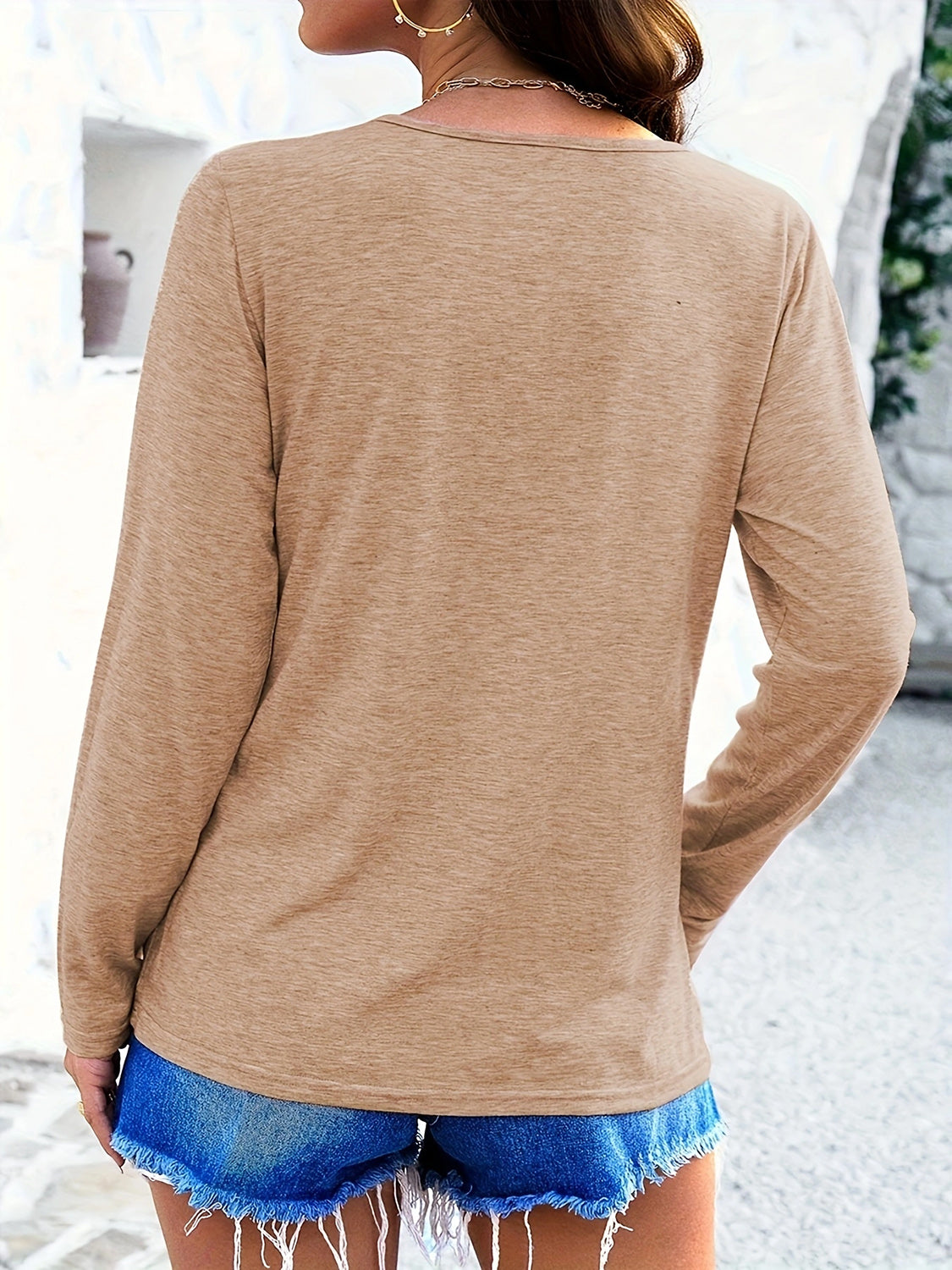 Crisscross V-Neck Long Sleeve T-Shirt-Angel Casuals