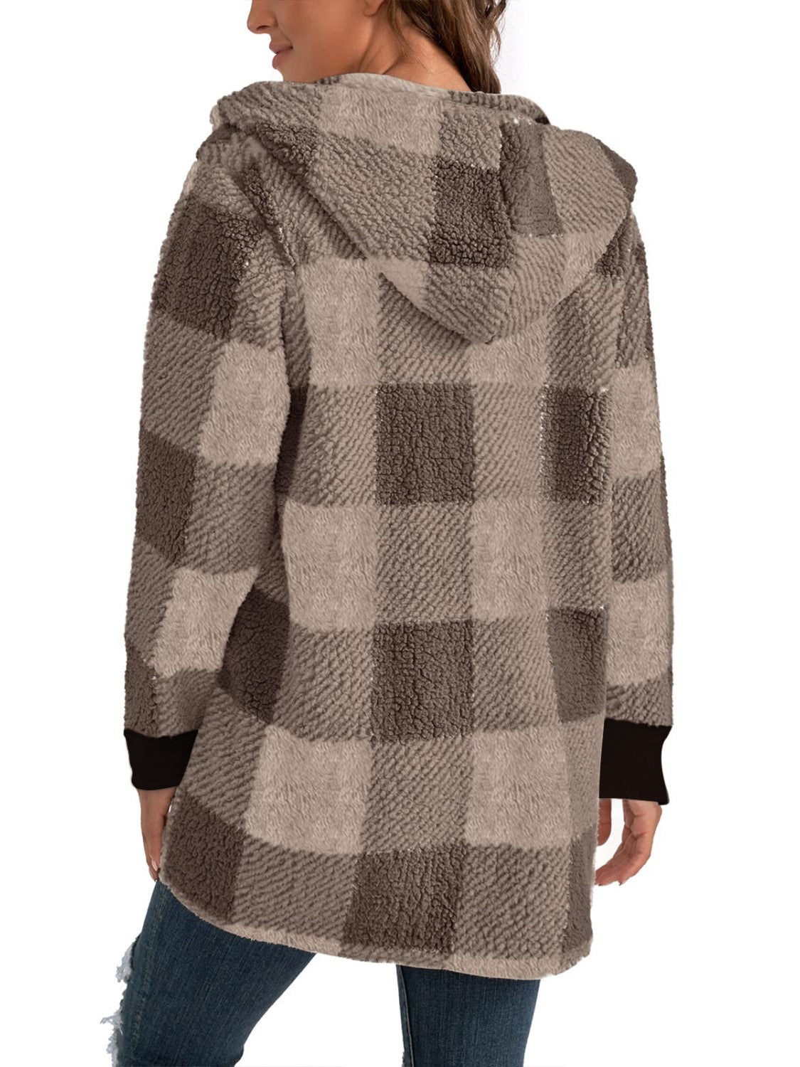Plaid Long Sleeve Hooded Coat-Angel Casuals