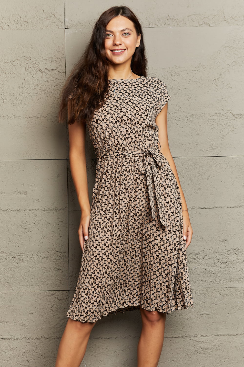 Round Neck Tie Waist Dress-Angel Casuals