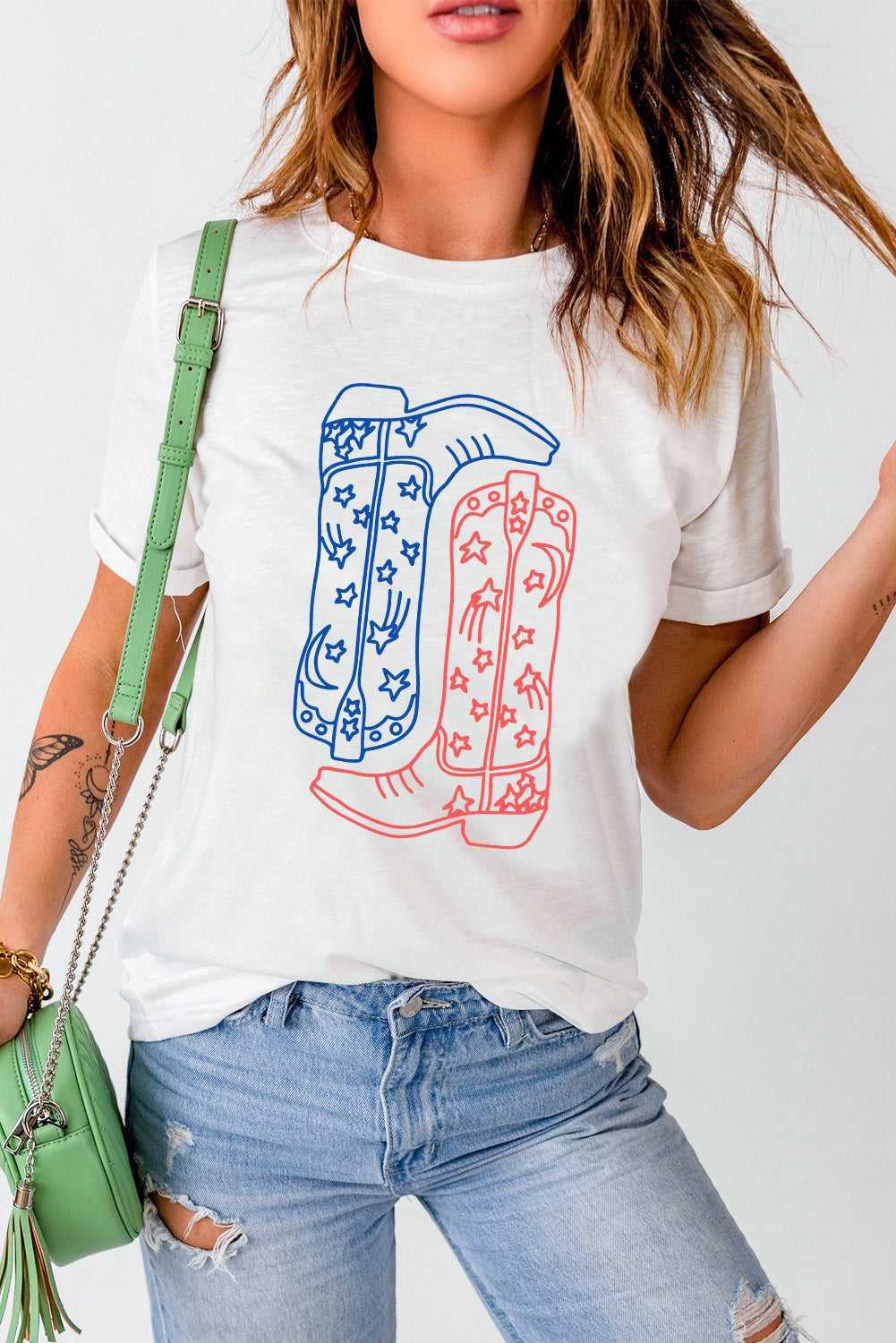 Boot Graphic Round Neck Short Sleeve T-Shirt-Angel Casuals