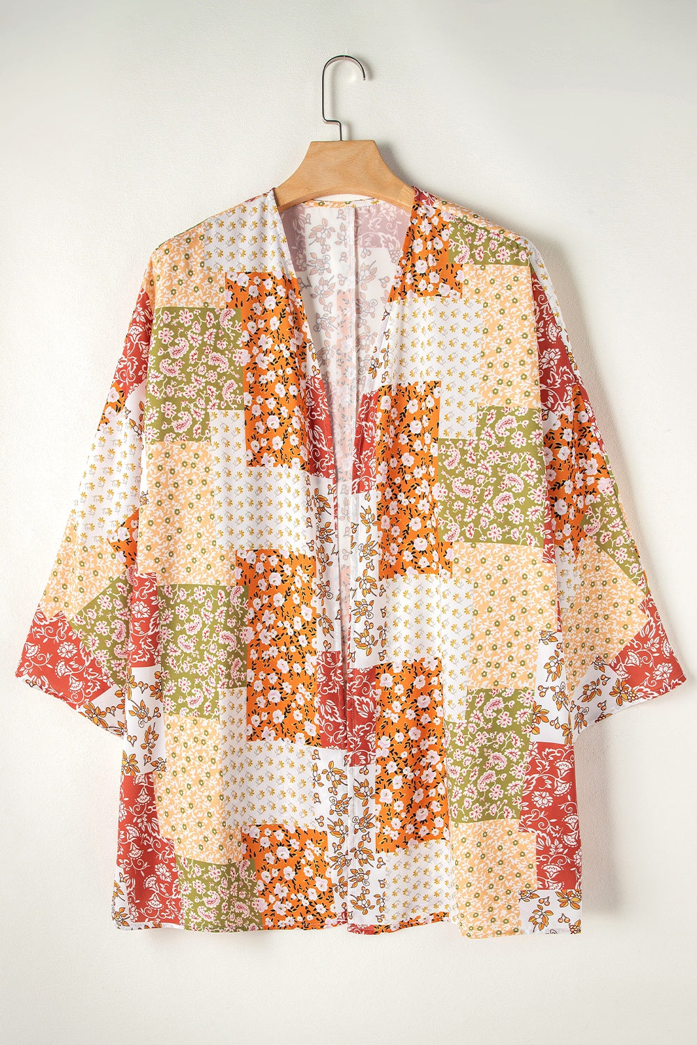 Printed Open Front Long Sleeve Cover-Up-Angel Casuals