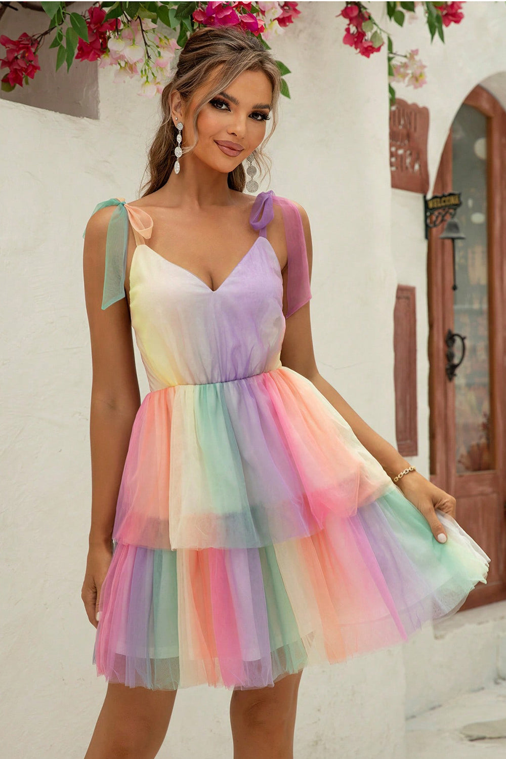 Gradient Tie-Shoulder Layered Dress-Angel Casuals