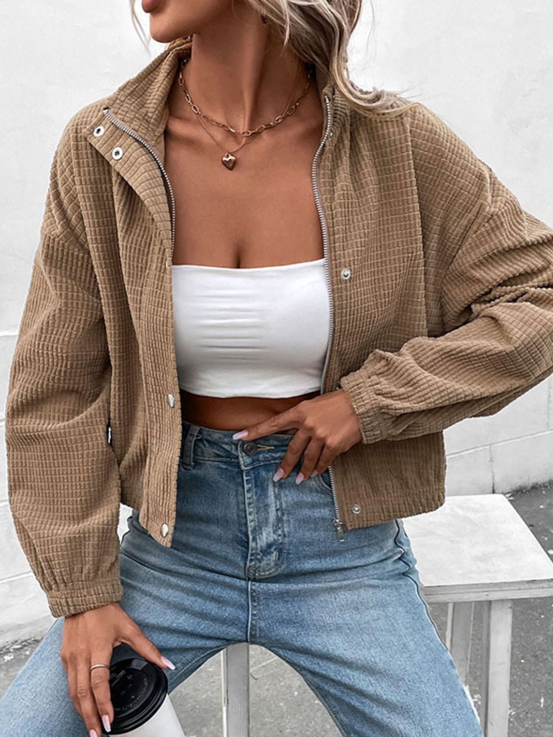 Long Sleeve Dropped Shoulder Jacket-Angel Casuals