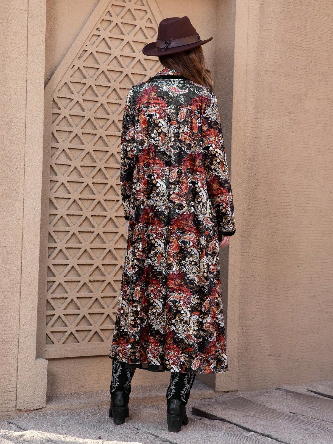 Printed Open Front Long Sleeve Outerwear-Angel Casuals