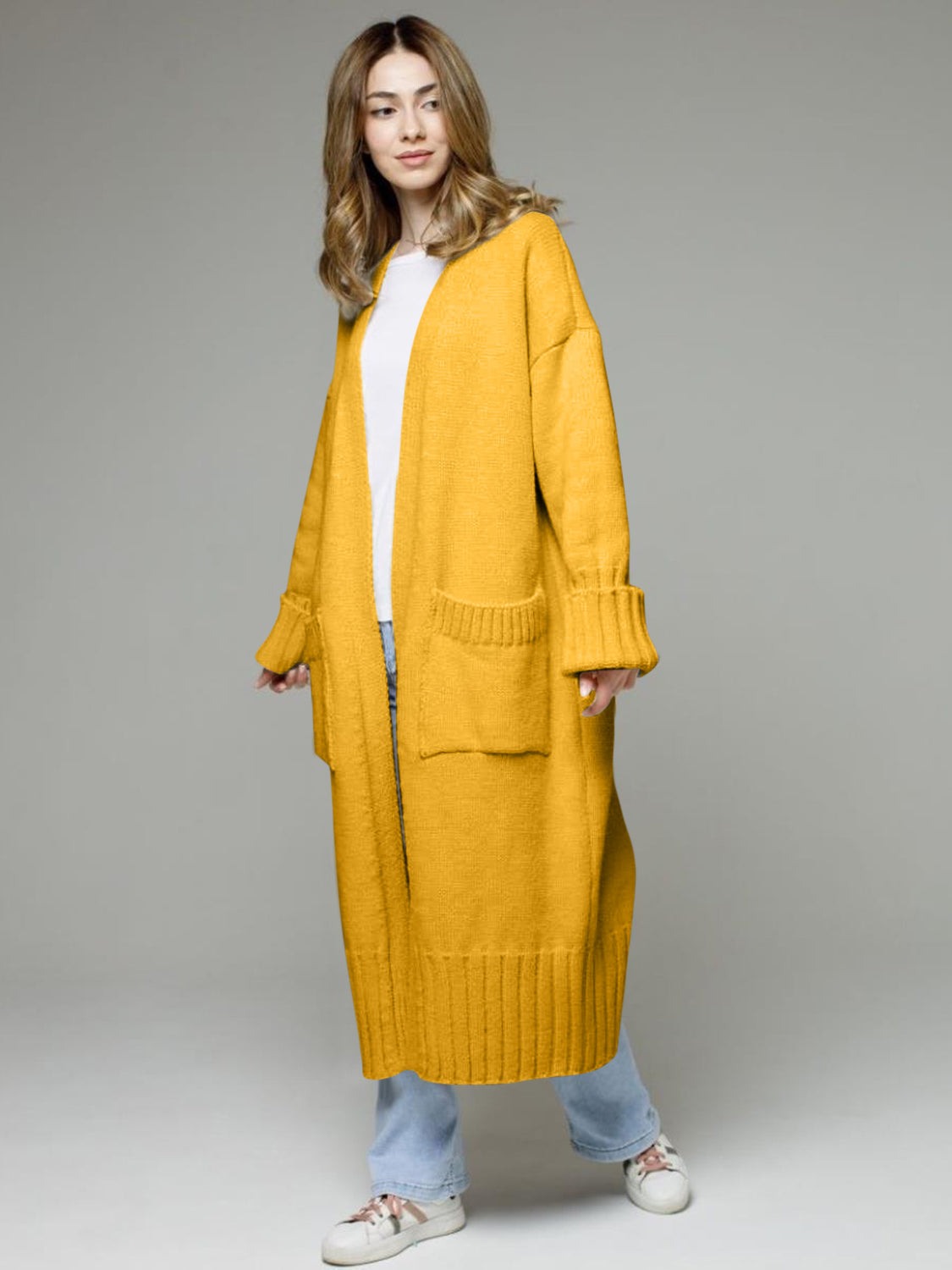 Pocketed Open Front Dropped Shoulder Cardigan-Angel Casuals