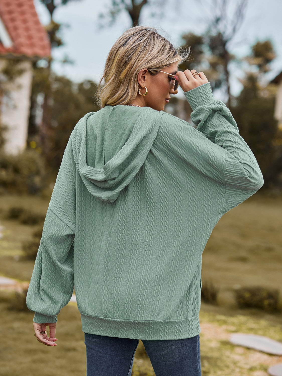 Zip Up Drawstring Long Sleeve Hooded Jacket-Angel Casuals