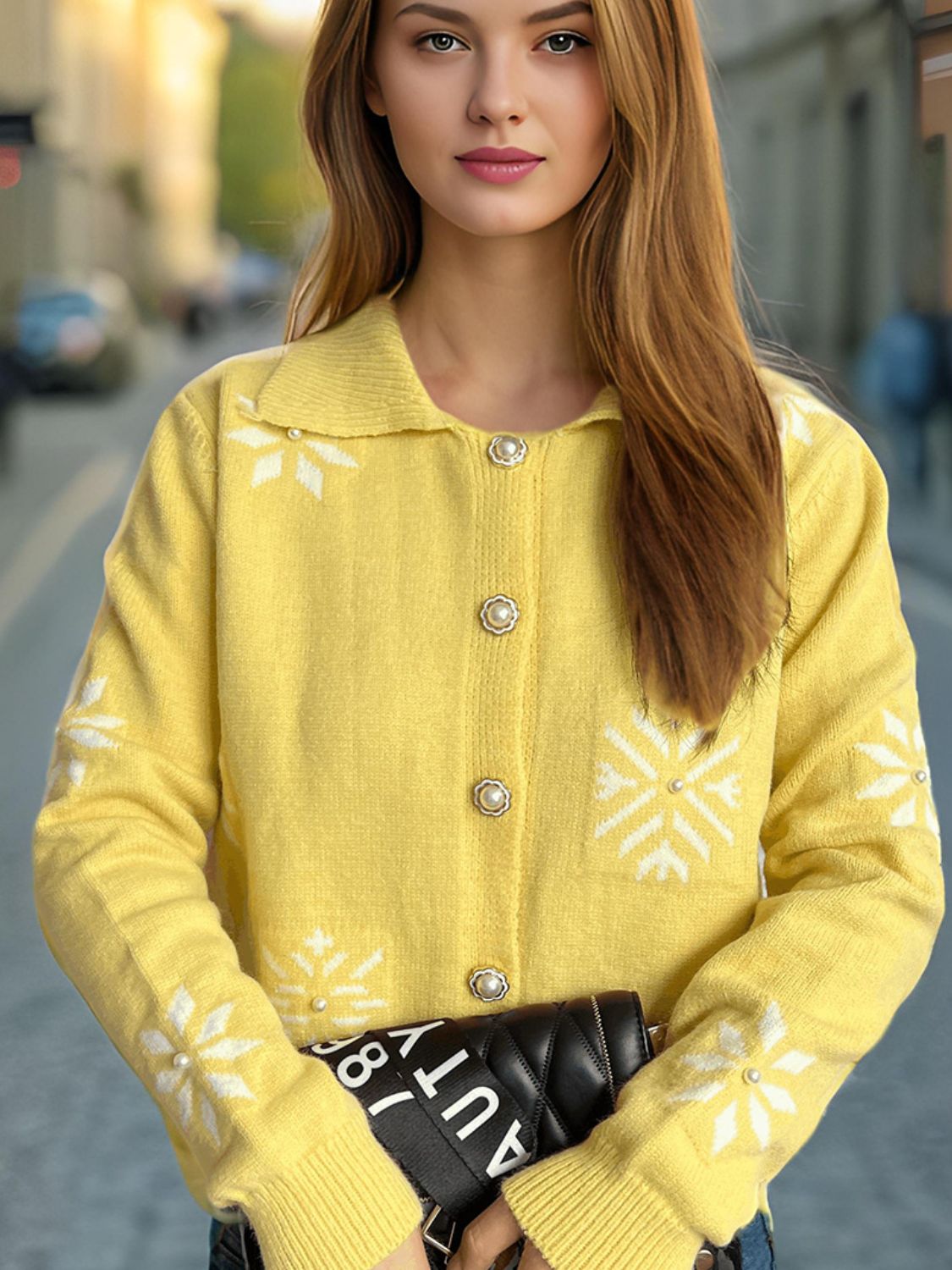 Pearl Trim Collared Neck Long Sleeve Cardigan-Angel Casuals