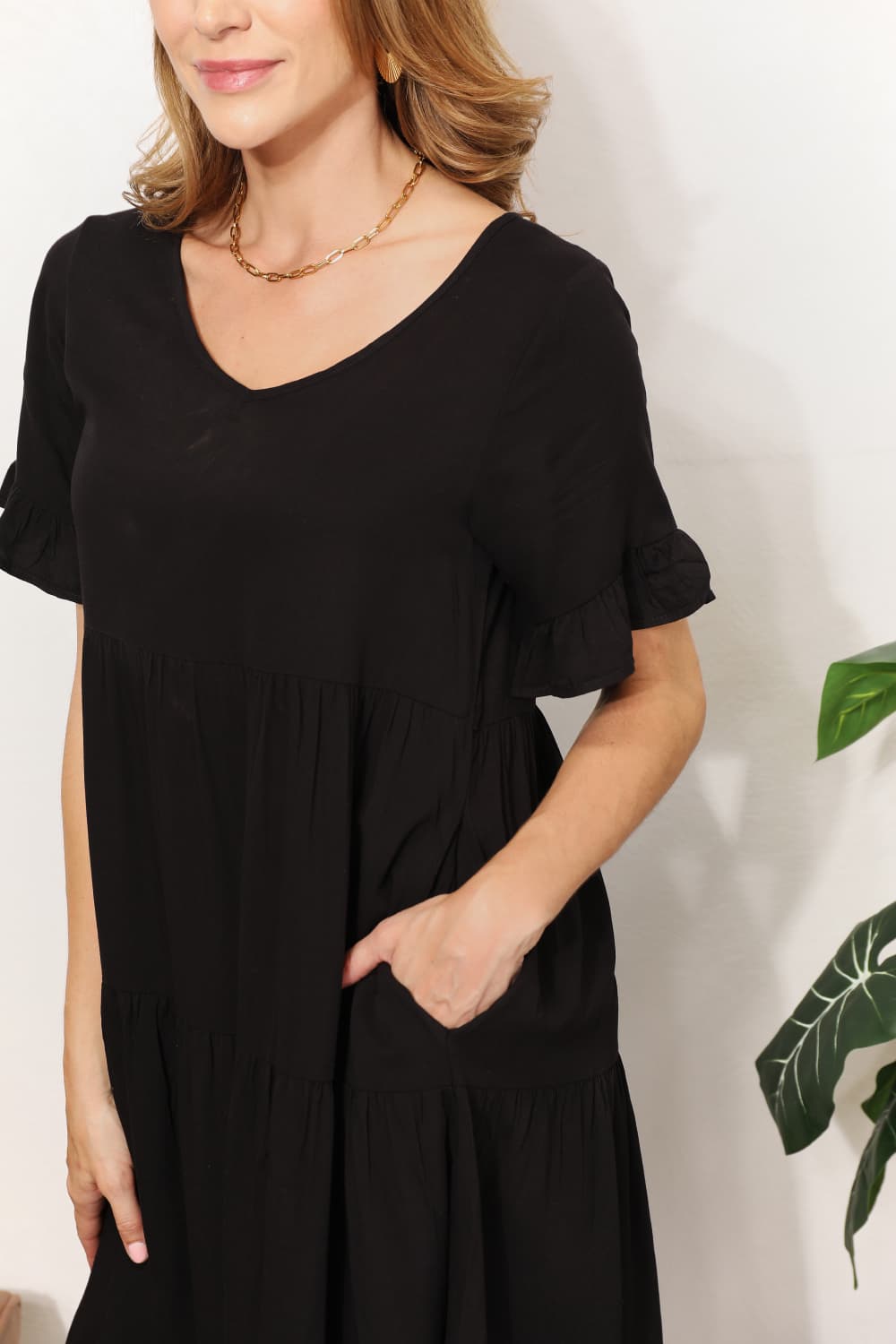 V-Neck Flounce Sleeve Tiered Dress-Angel Casuals