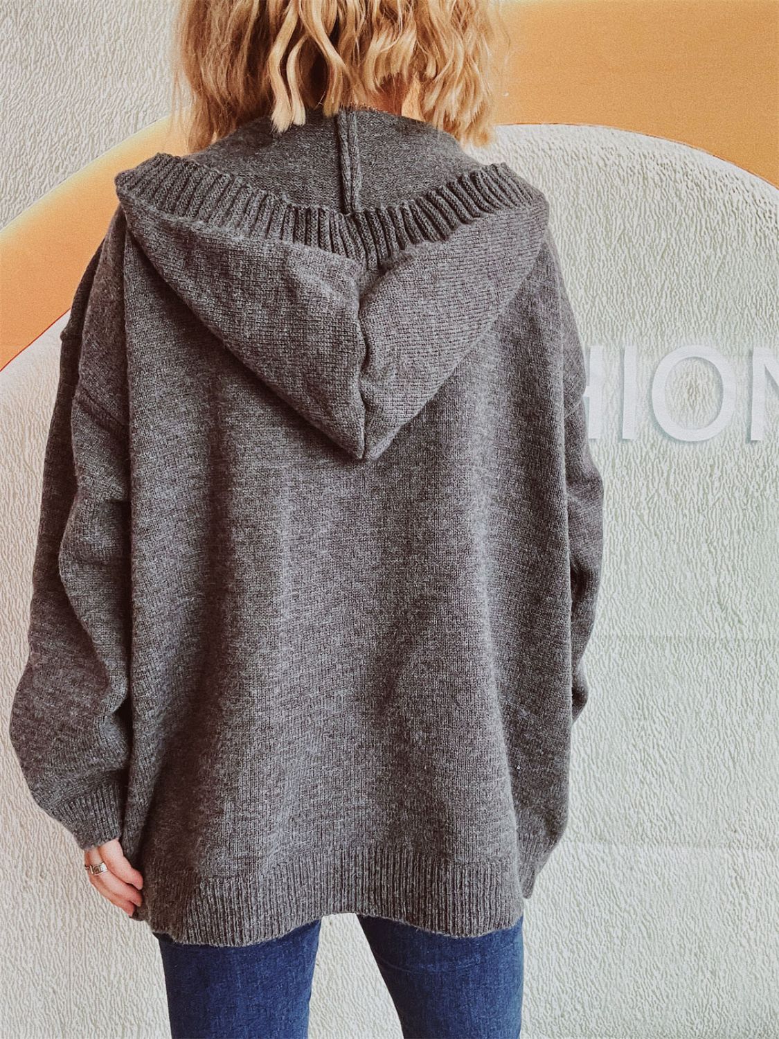 Dropped Shoulder Long Sleeve Hooded Cardigan-Angel Casuals