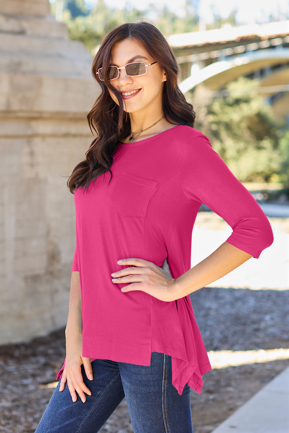 Basic Bae Full Size Round Neck Pocketed T-Shirt-Angel Casuals