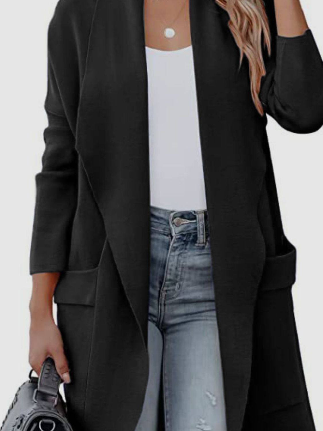 Open Front Dropped Shoulder Outerwear-Angel Casuals