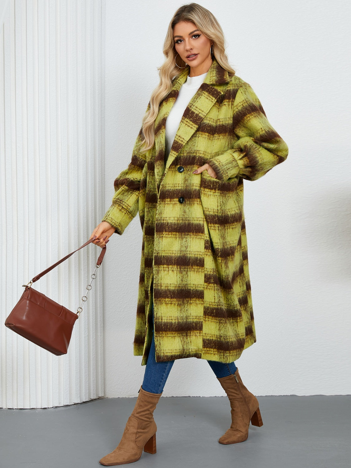 Contrast Double-Breasted Long Sleeve Longline Coat-Angel Casuals