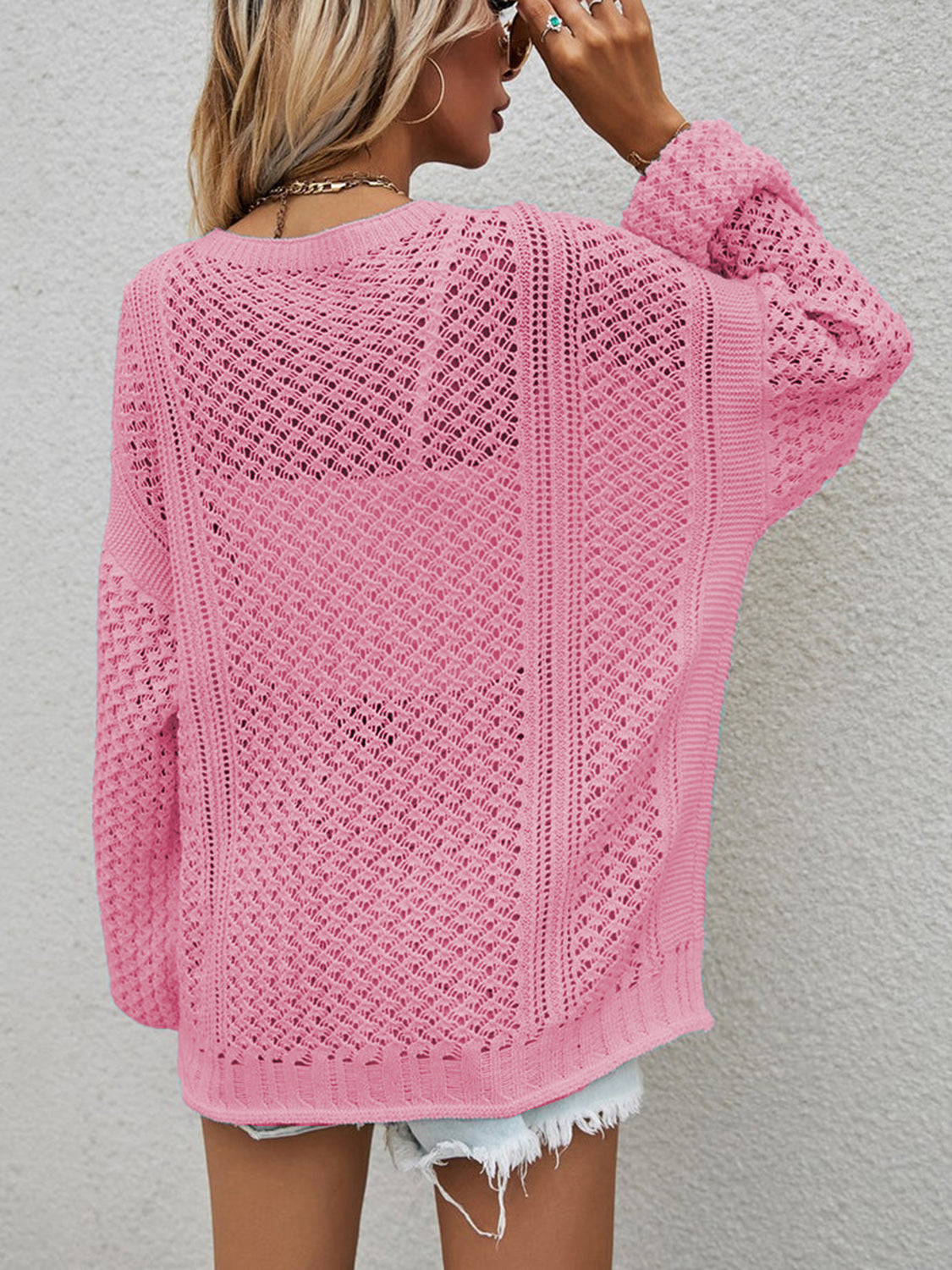 Openwork Button Front Cardigan-Angel Casuals