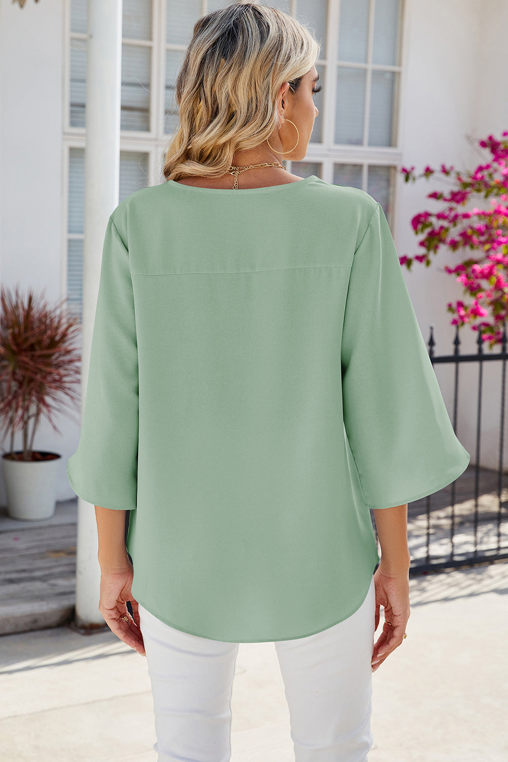 V-Neck Three-Quarter Sleeve Top-Angel Casuals