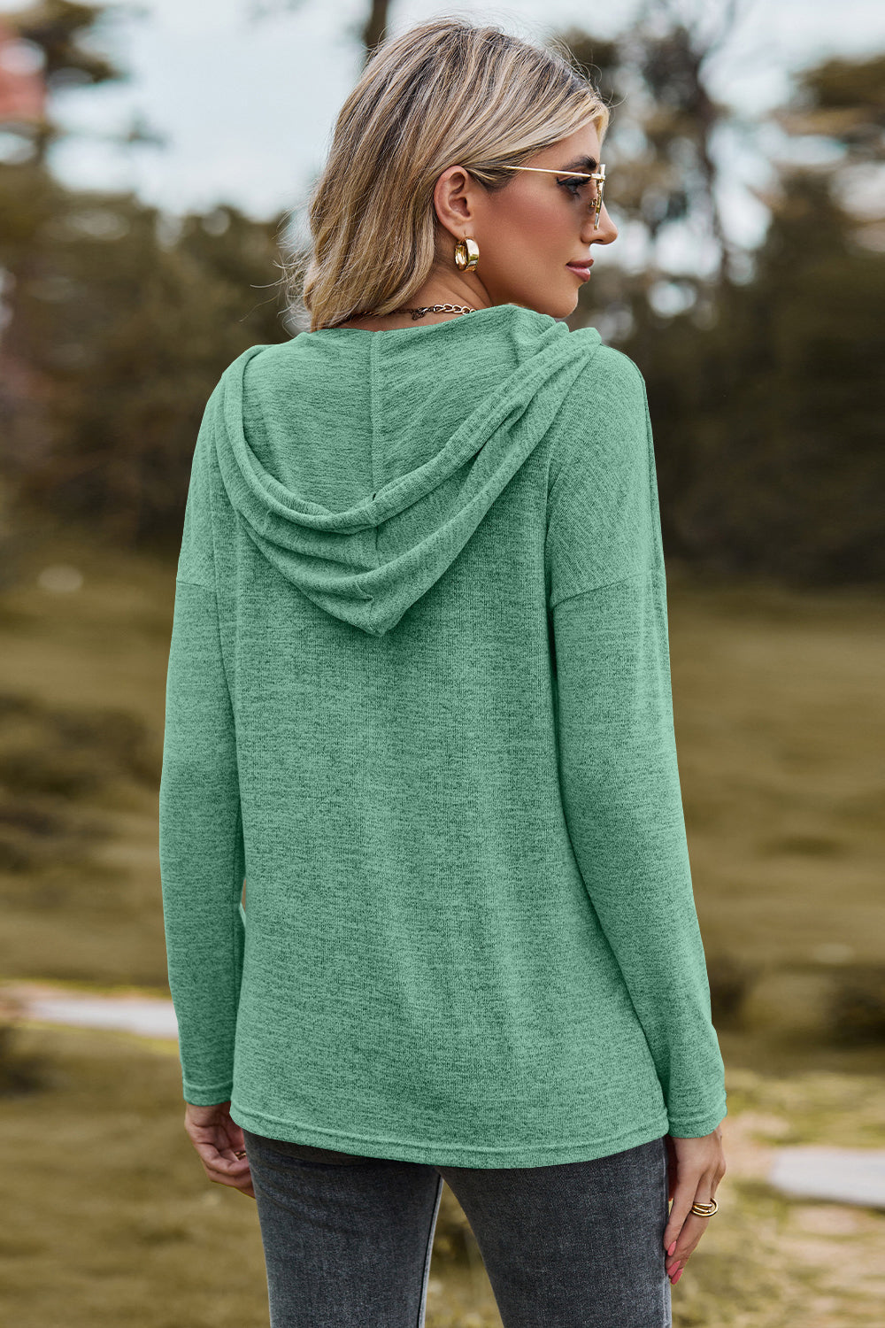 Drawstring Dropped Shoulder Hooded T-Shirt-Angel Casuals