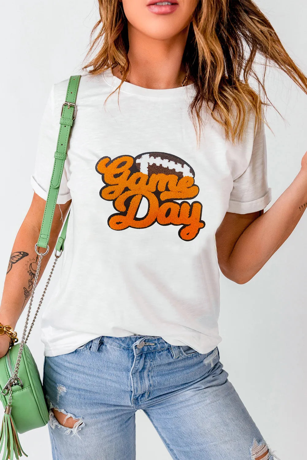 GAME DAY Round Neck Short Sleeve T-Shirt-Angel Casuals