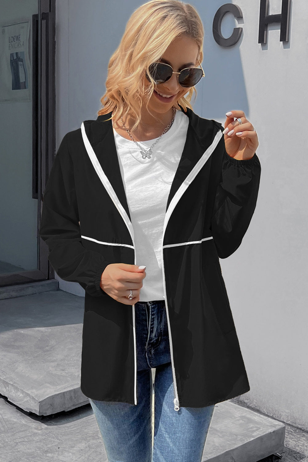 Ivy Lane Zip Up Long Sleeve Hooded Watertight Jacket-Angel Casuals