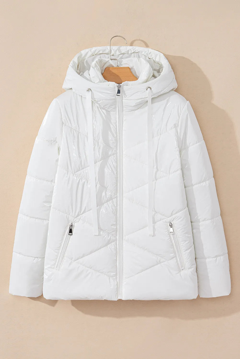 Drawstring Zip Up Long Sleeve Hooded Winter Coat-Angel Casuals