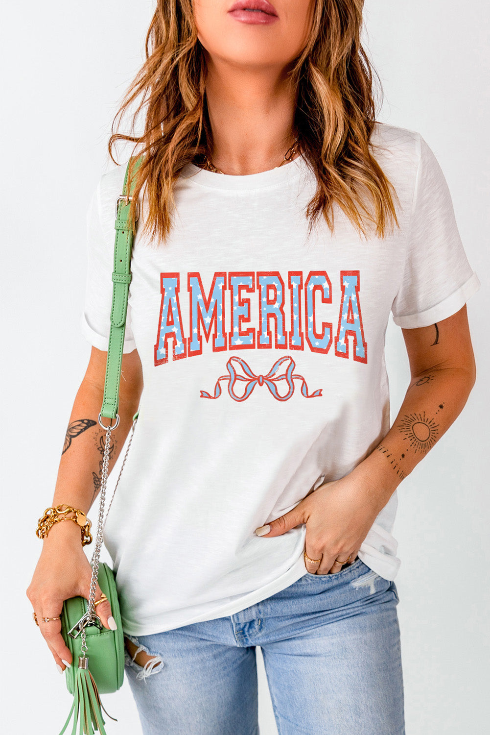 AMERICA Round Neck Short Sleeve T-Shirt-Angel Casuals