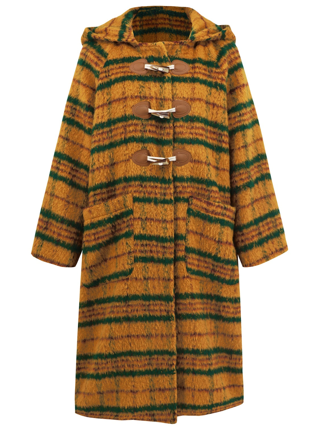 Plaid Long Sleeve Hooded Coat with Pockets-Angel Casuals