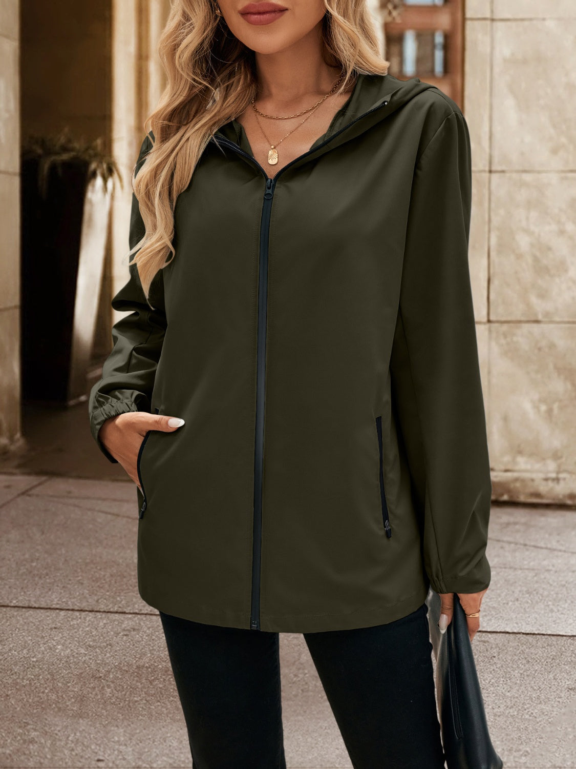 Ivy Lane Pocketed Zip Up Hooded Jacket-Angel Casuals